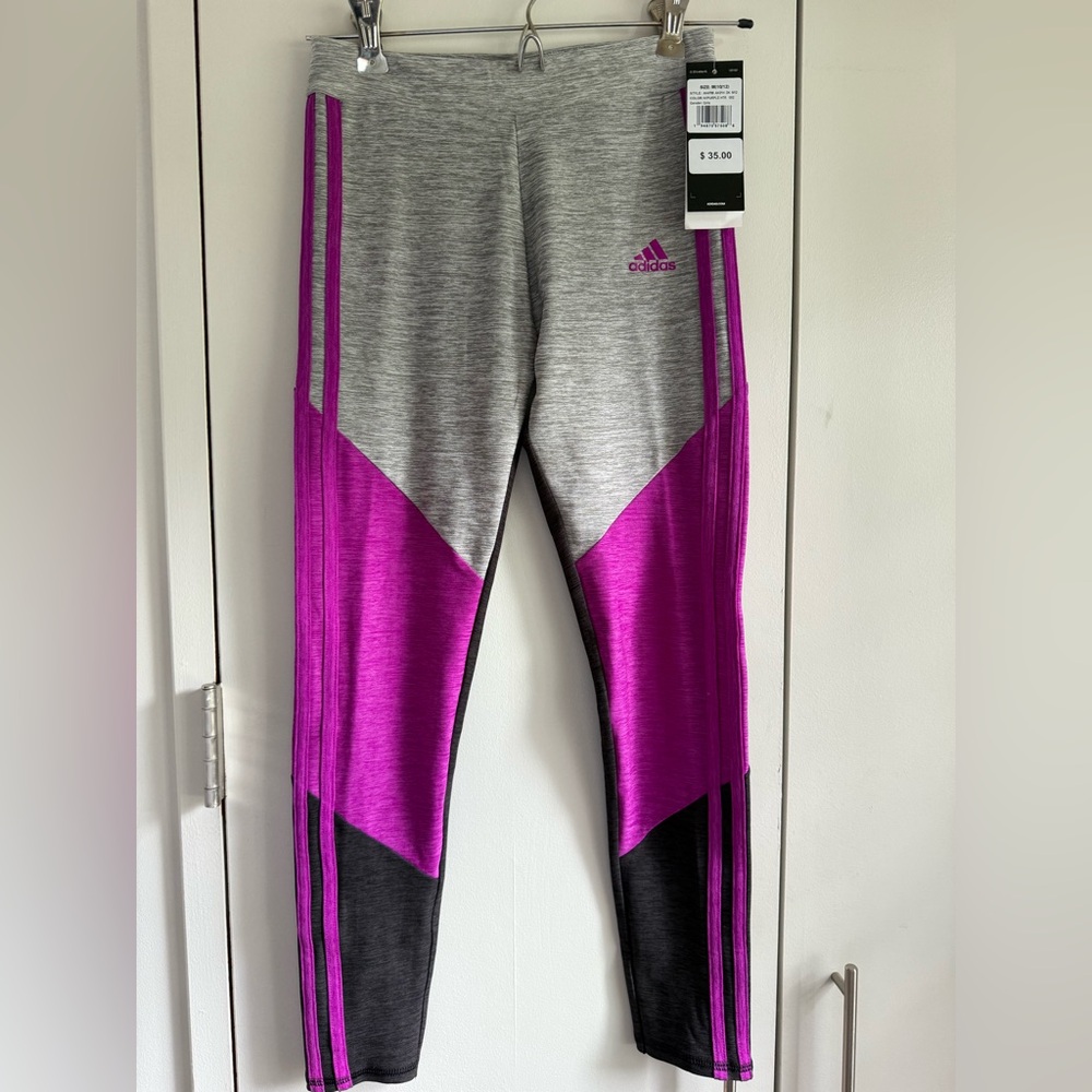 NWT Adidas Girls colorblock Melange Tights, Black Plum, 10/12 (M) MSRP $35
